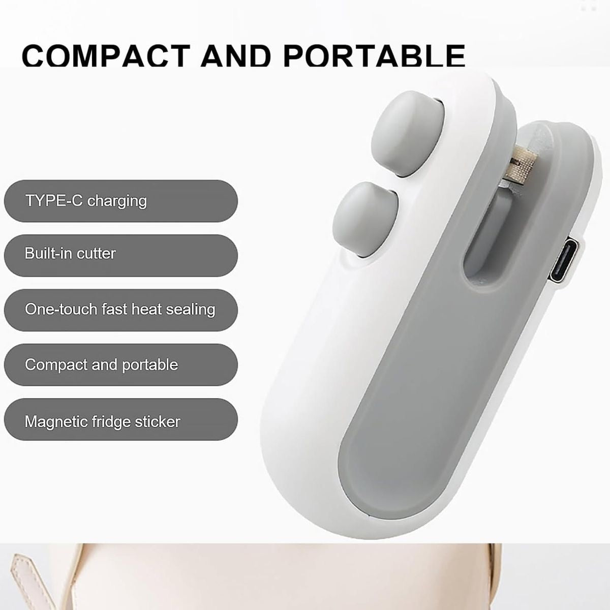 Portable Mini Bag Sealer with Cutter & Magnetic Base β USB Rechargeable