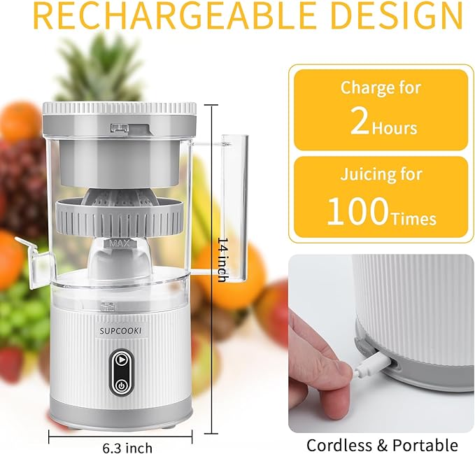 Electric Citrus Juicer, Rechargeable Juicer Machine